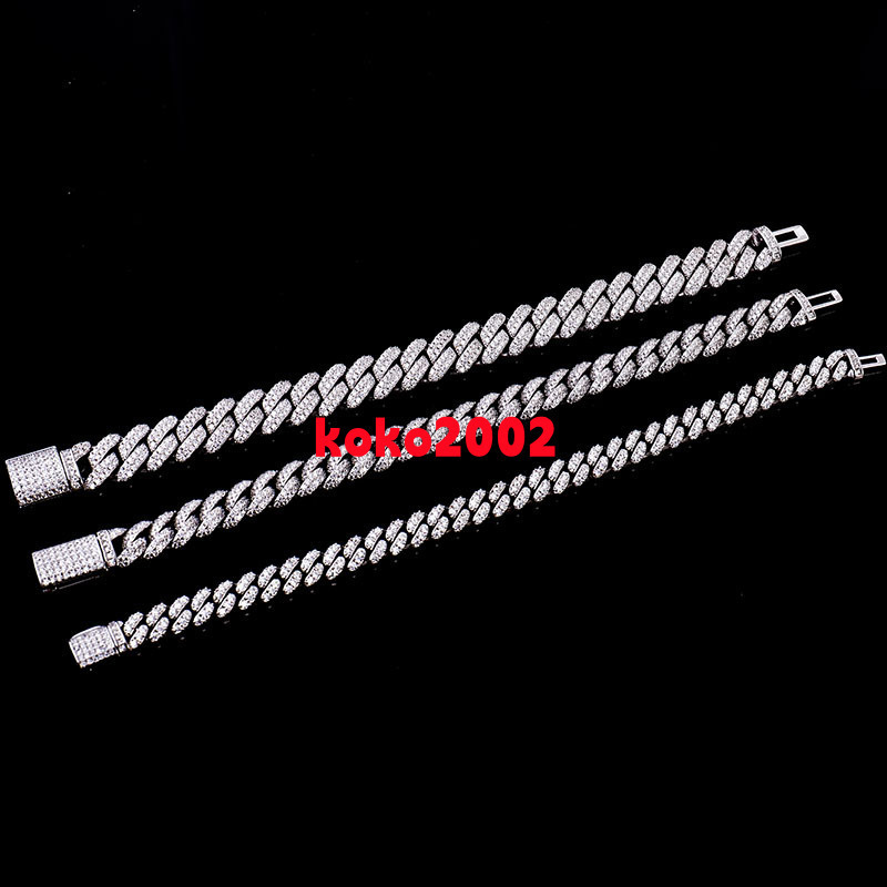 Hip Hop 6mm-15mm Moissanite Silver Miami Cuban Link Chain Iced Out Necklace Micro Pave Diamond Chain with Box Lock