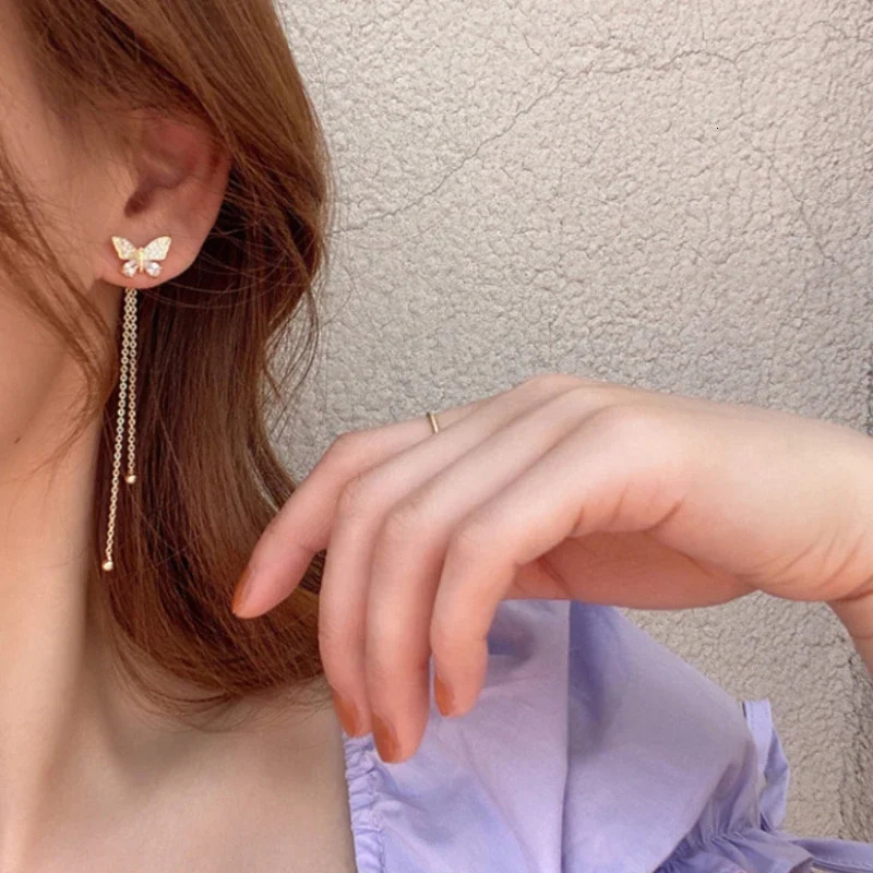 Drop Ear Line Long Hanging Earrings for Women Rose Gold Color Zircon Crystal Piercing Threader Earing Accessories Jewelry 250715