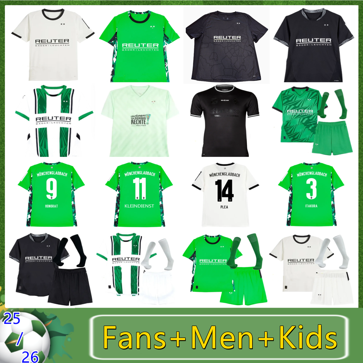 4XL 25 26 Borussia Monchengladbach REITZ soccer jerseys KLEINDIENST Rights Gladbach KLEINDIENST PLEA HONORAT CVANCARA FUKUDA 2025 2026 THURAM STOGER KIDS kit
