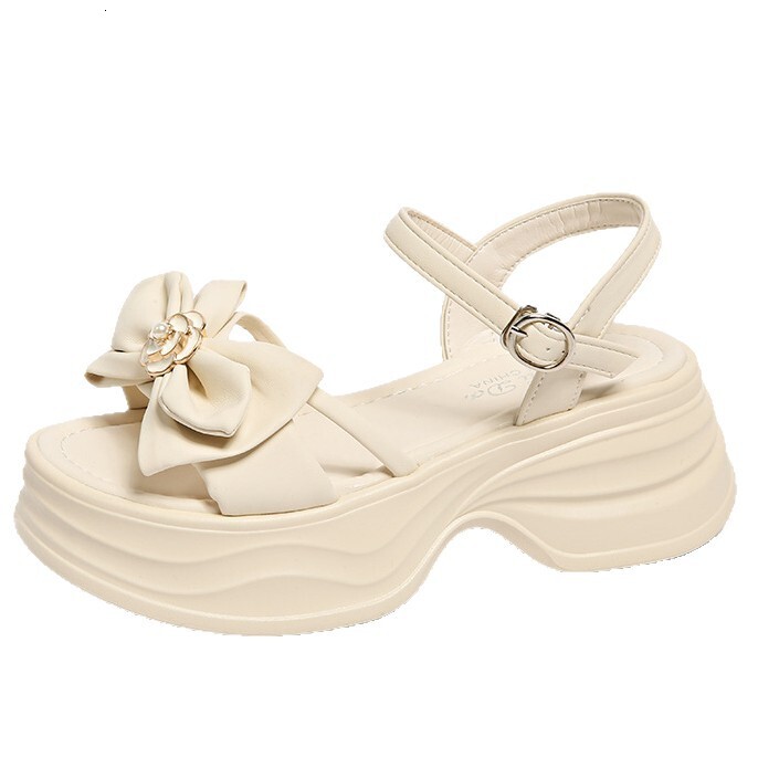 Ddmysports Platform Wedge Bowknot Sandals For Women Summer One Strap Height Increasing Long Legs New Style With Skirt High Heels Outdoor Shoes