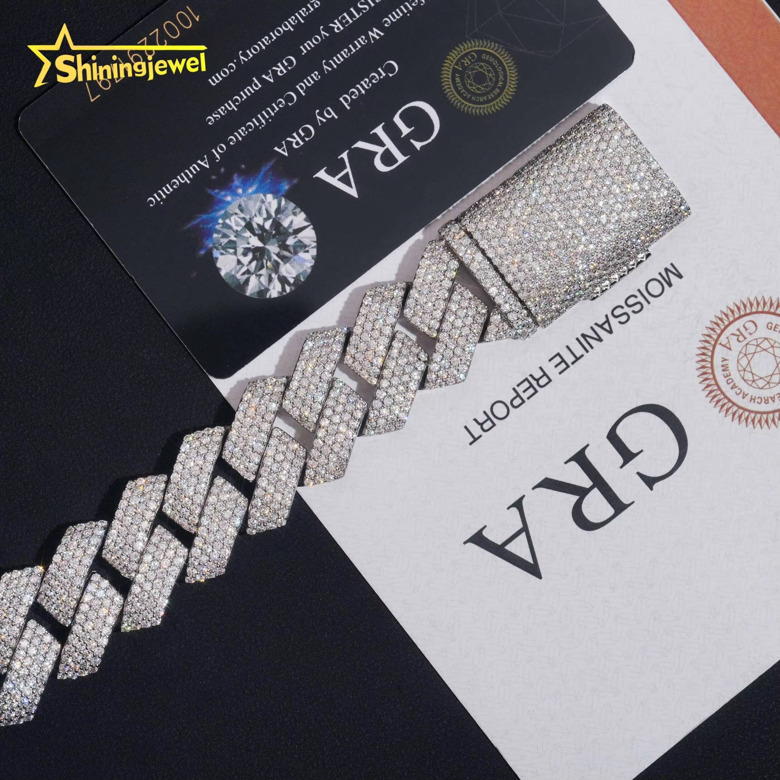 20MM Mens Hip Hop Cuban Bracelet Sterling Silver 925 Gold Plated VVS GRA Moissanite Pass Diamond Test Cuban Link Chain