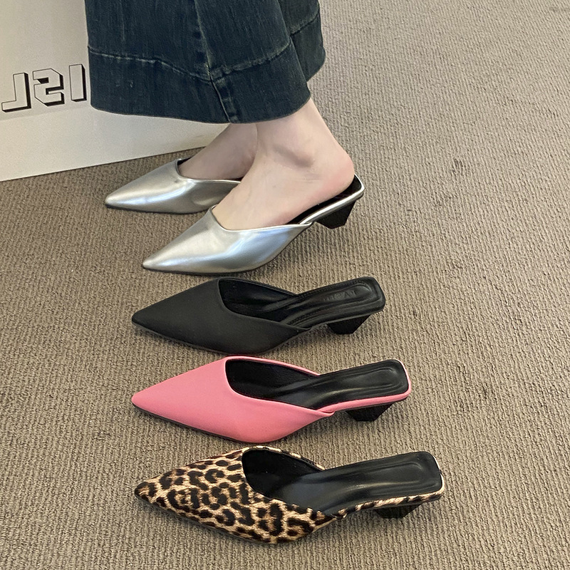 Ddmysports New Outdoor Wear Stiletto Shallow Mouth Closed Half Slippers Socialite Style Sexy Pointed Toe Elegant High Heel Sandals For Women Outdoor S