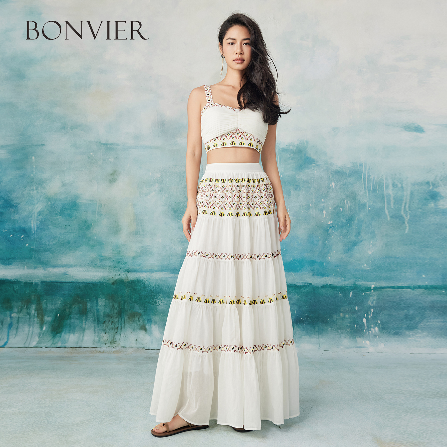 2025 Summer New South French Style Camisole Top Embroidered A-line Skirt Fashion Suit Women 6112787