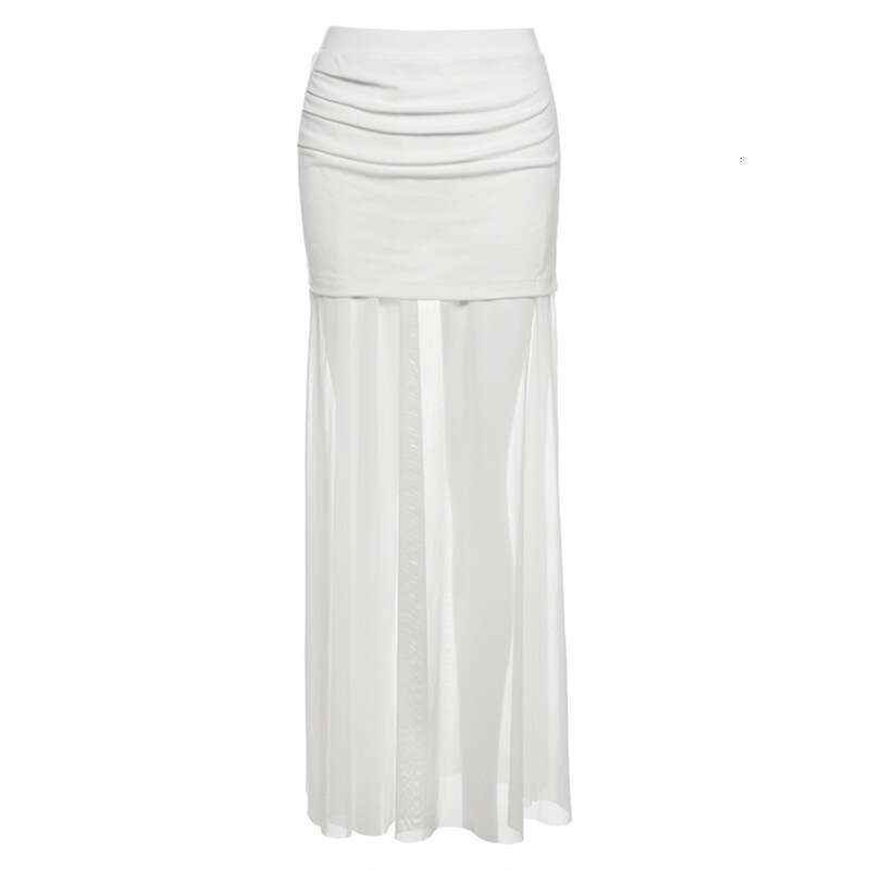 INS Style 2025 Spring New Women's Solid Color Slim Fit Fashion High Waist Mesh Skirt 29a
