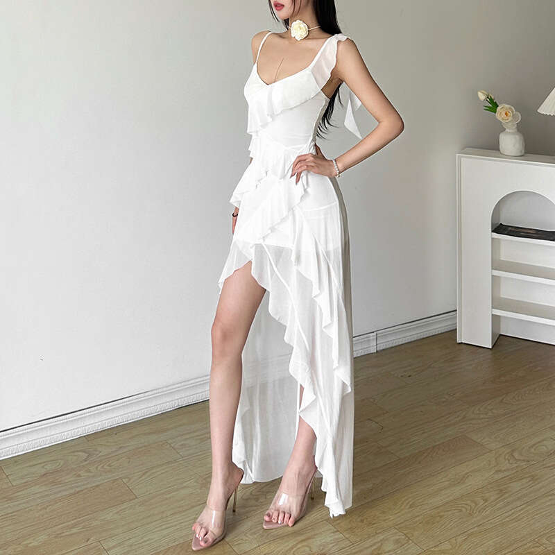 2024 Summer New Women's Solid Color Slim High Waist Fashion V-neck Strap Backless Dress 40c