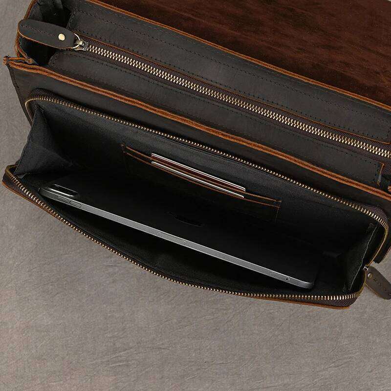 Luufan Genuine Men's Briefcase Bag Fit 14" Laptop Business Handbags Daily Working Tote Cow Leather Male Computer bags OLOEY