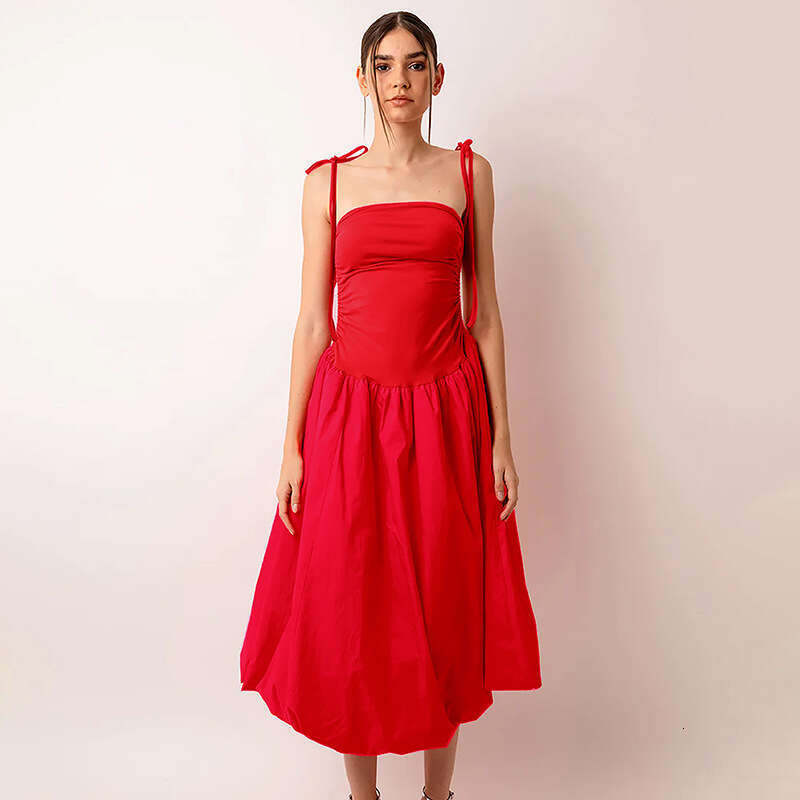 Yds335 Women's Summer New Halter Neck Backless Sleeveless Gathered Patchwork Dress B5