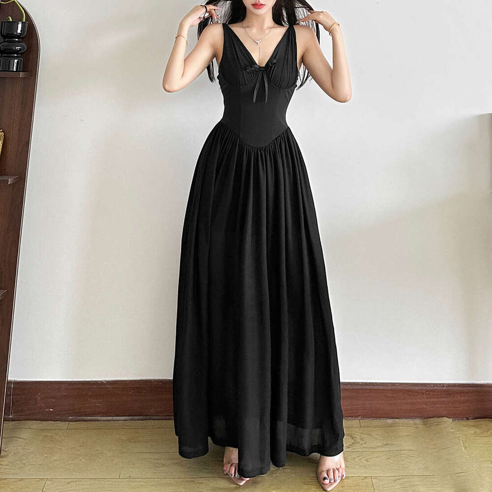 2025 Summer New Elegant Slim Waist Sexy V-neck Backless Strap Long Dress Women's Fashion c18