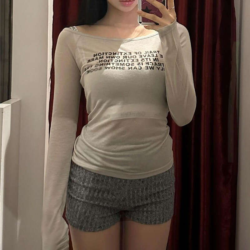 INS2024 Summer New Women's Solid Color Slim Street Fashion Off-Shoulder Long Sleeve Top 788