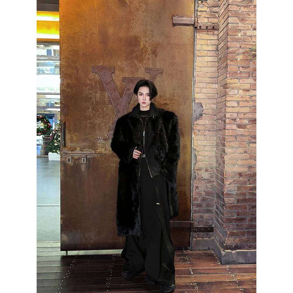 Trendy Mink Men's Winter New Medium And Long Loose Comfort Simple Zipper Chic Solid Color Thickening Faux Fur Jackets