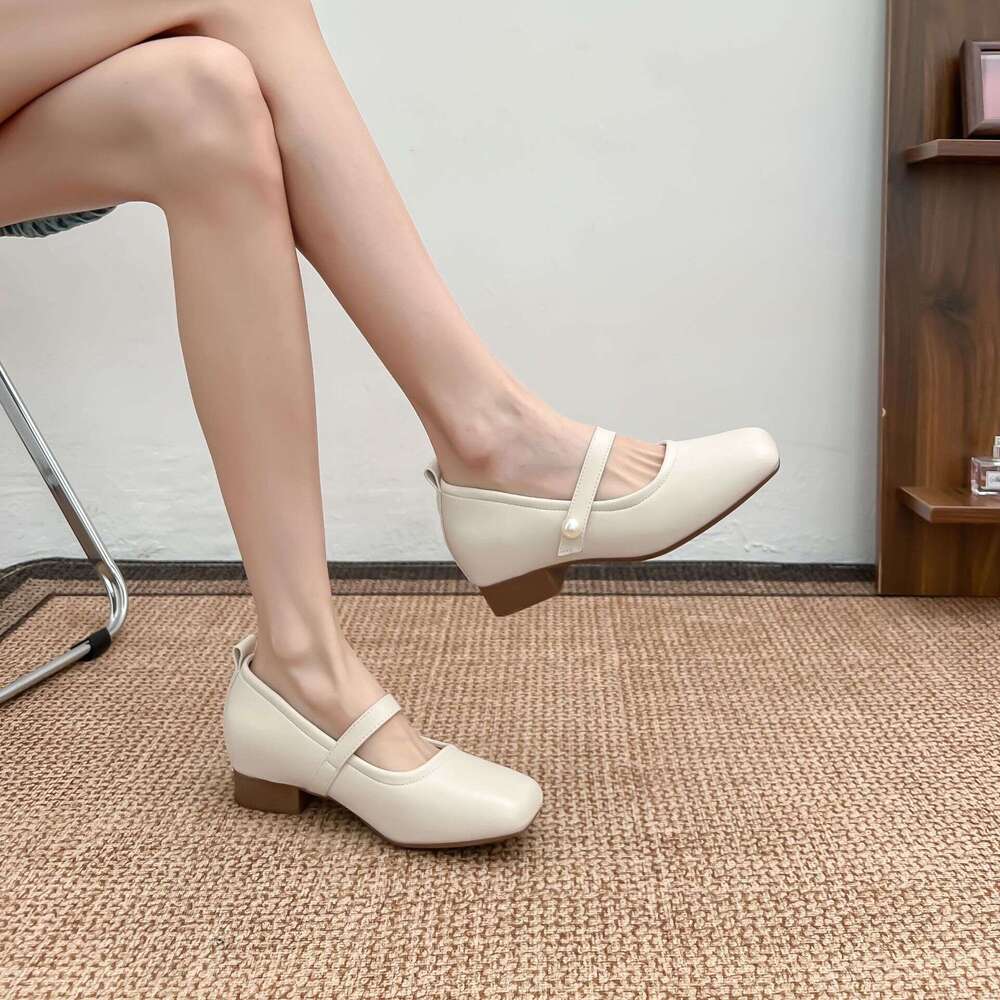 Elegant Chunky Heel Mary Jane Height-Increasing Petite Versatile Comfortable Women's High-End Feel Non-Tiring Spring Summer Single Shoes for Wome