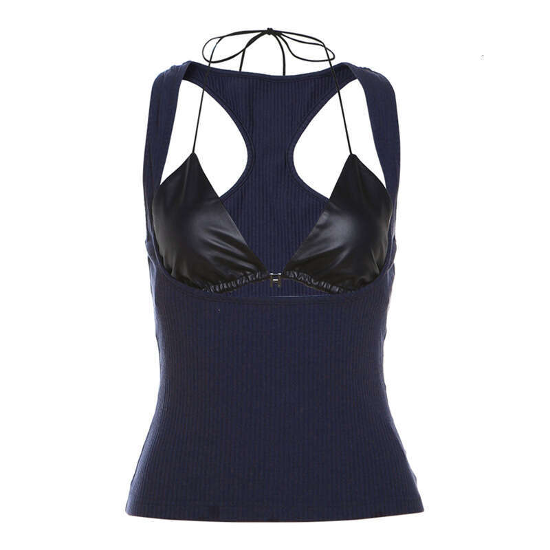 2024 Summer New Women's Solid Color Slim Street Fashion Halter Neck Tank Top Two-Piece Set a48
