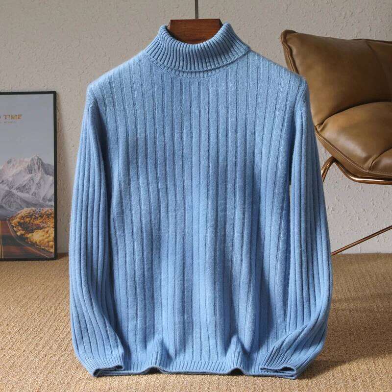 High Quality Men Winter Thick 100% Merino Wool Sweater Turtleneck Pullover Smart Casual Cashmere Knitwear Soft Warm Clothing