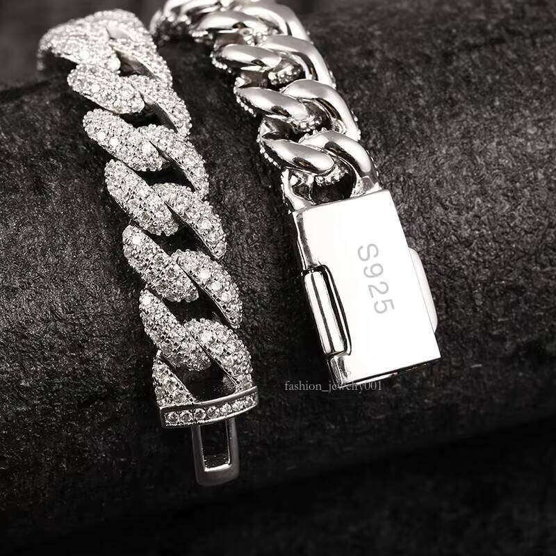 10MM Sterling With Moissanite dia Iced Out Sier Miami Cuban Link Chain Necklaces