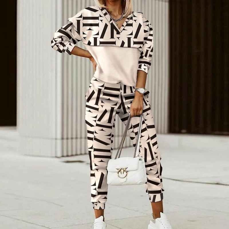 Fashionable Casual Printed Long Sleeves Slimming Womens Clothing Set Smooths Your Silhouette Sweatshirt Trousers Suit 250714