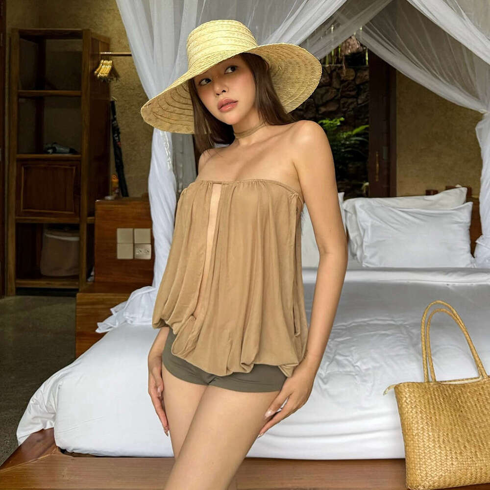 2025 Summer New Solid Color Sexy Hot Girl Sleeveless Tube Irregular Design Versatile Top for Women 2f5