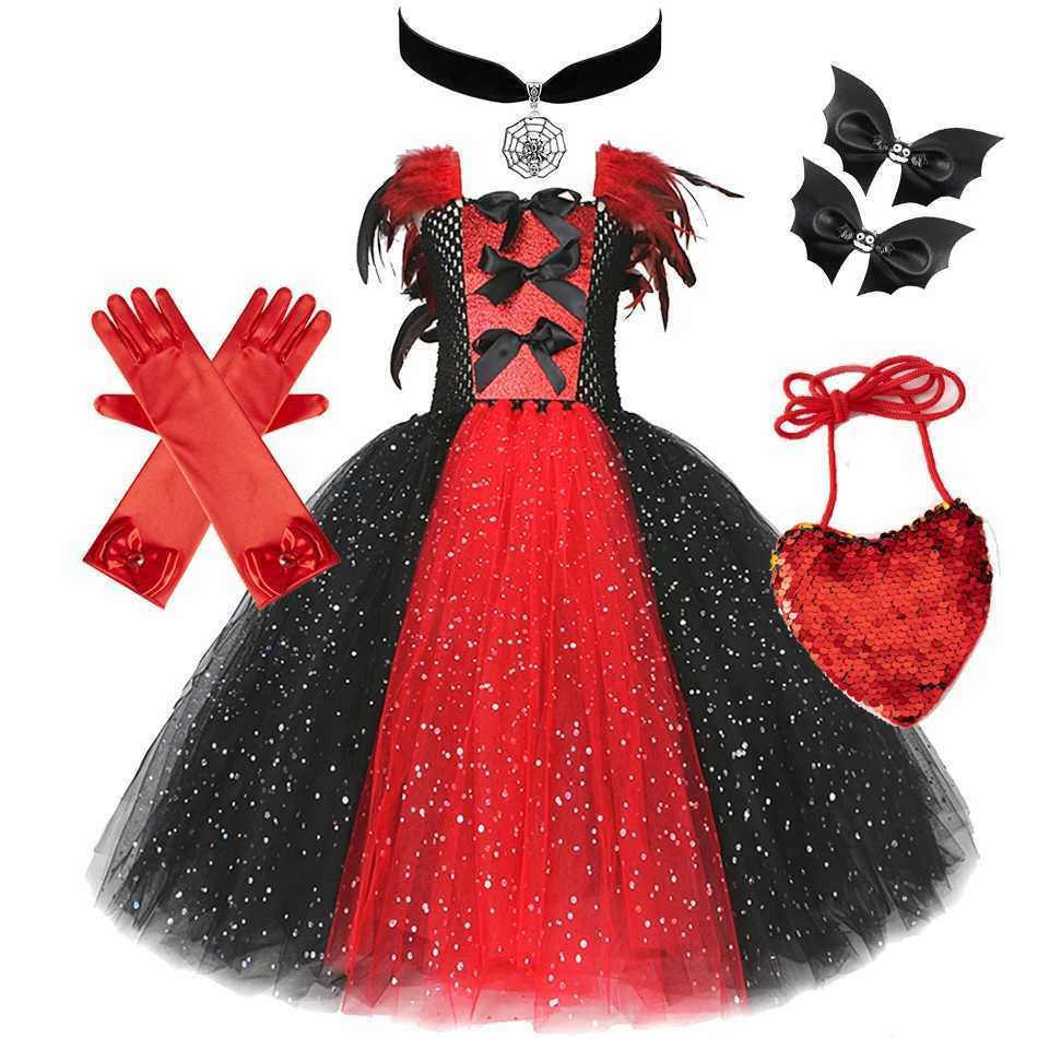 Halloween Cosplay Costume Children Girls Fantasy Witch Dress Maleficent Fluffy Sequin Tulle Feather Gown Fairy Disguise Sets Z250725