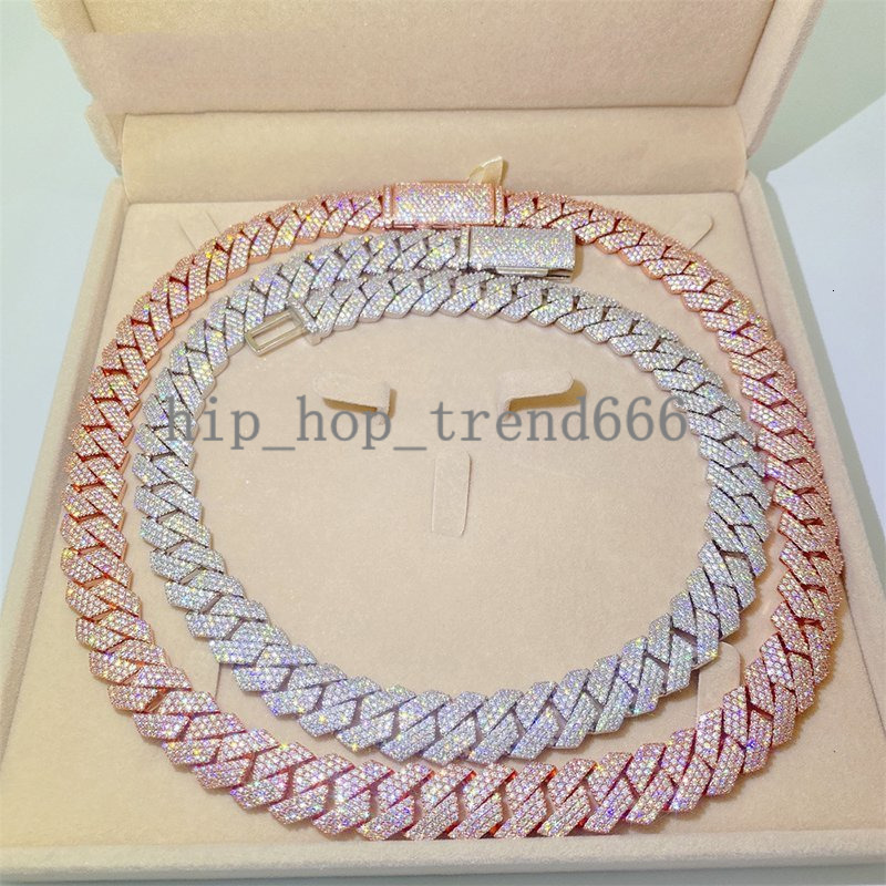 High Quality 15Mm18Inches Cuban Vvs Moissanite Necklace Moissanite Cuban Chain Mossan Hip Hop Necklace