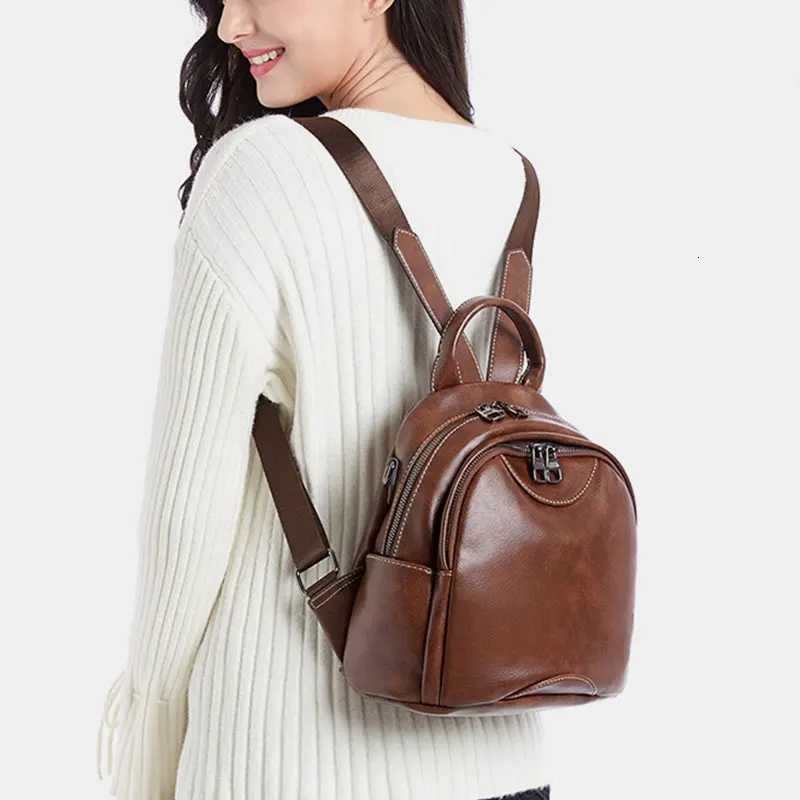 Vintage Wens Backpack High Quality Fi Travel Backpacks PU Leather Luxury Wen Shoulder Bag Large Capacity Handbags Y250724