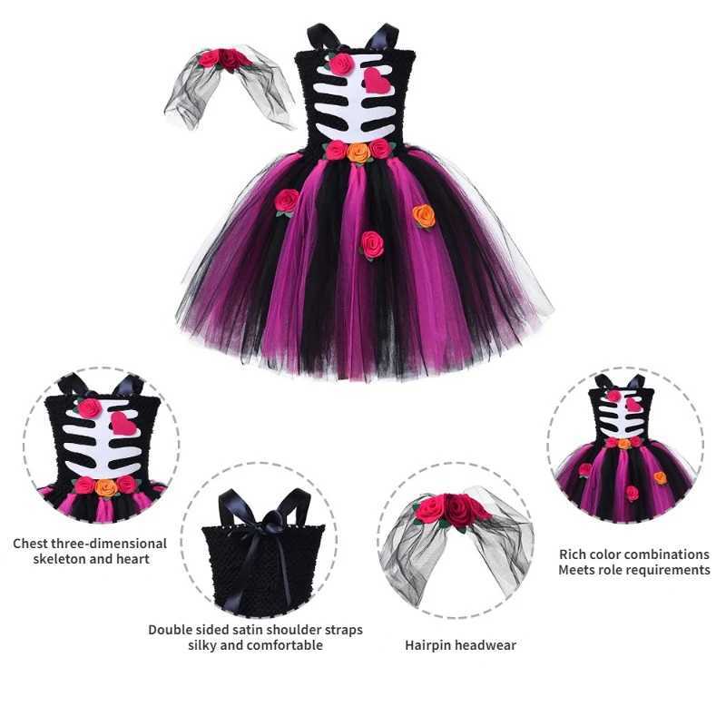 Scary Skeleton Halloween Costumes for Girls Kids Zombie Bride Fancy Dress Par Tutu Outfit Toddlers Children Cosplay Ball Gown Z250725
