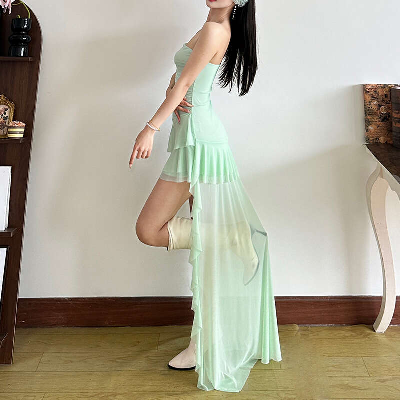 2025 Spring New Women's Solid Color Slim Fit Fashion Off-Shoulder Sleeveless Dress c6e