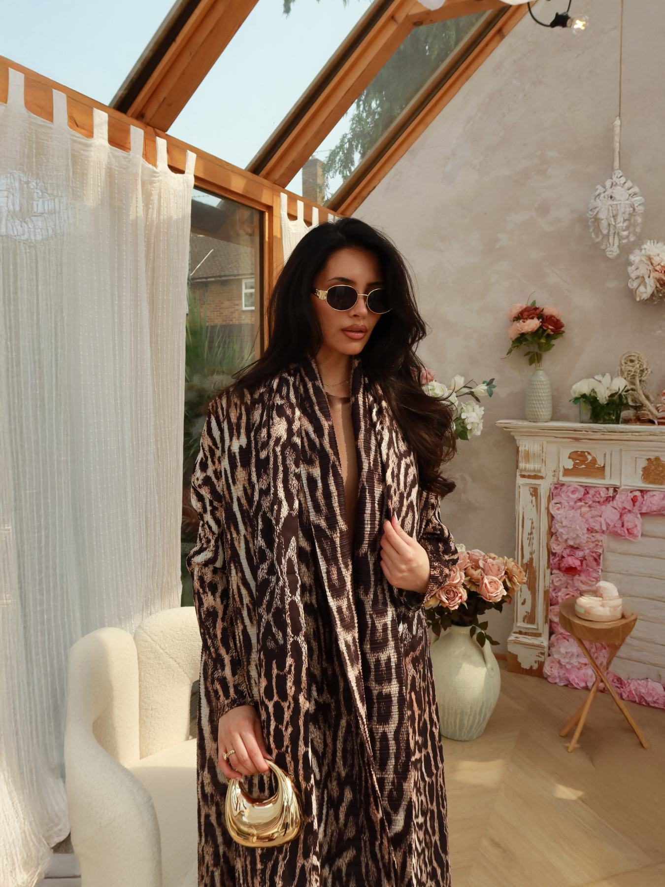 Long robe coat Ethnic Clothing The Middle Eastern printed pleated robe coat is elegant in Arab style NZ021