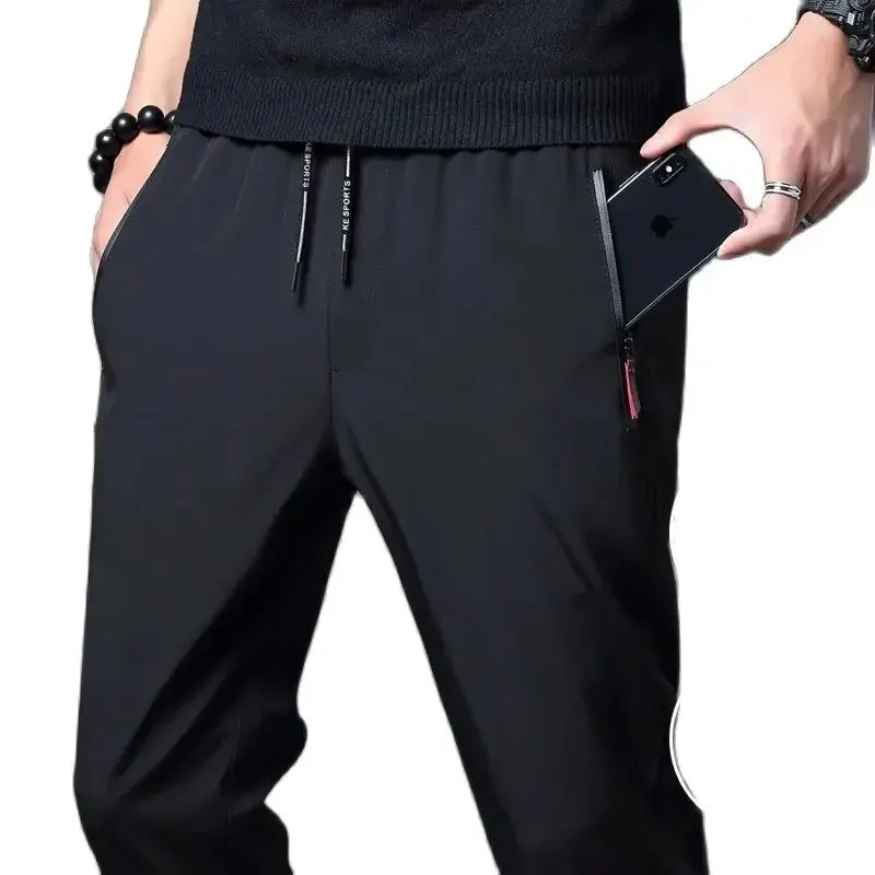 Mens Casual Pants Straight Slim Fit Elastic Waist Jogger Korean Classic Blue Black Gray Male Trousers Plus Size 250725