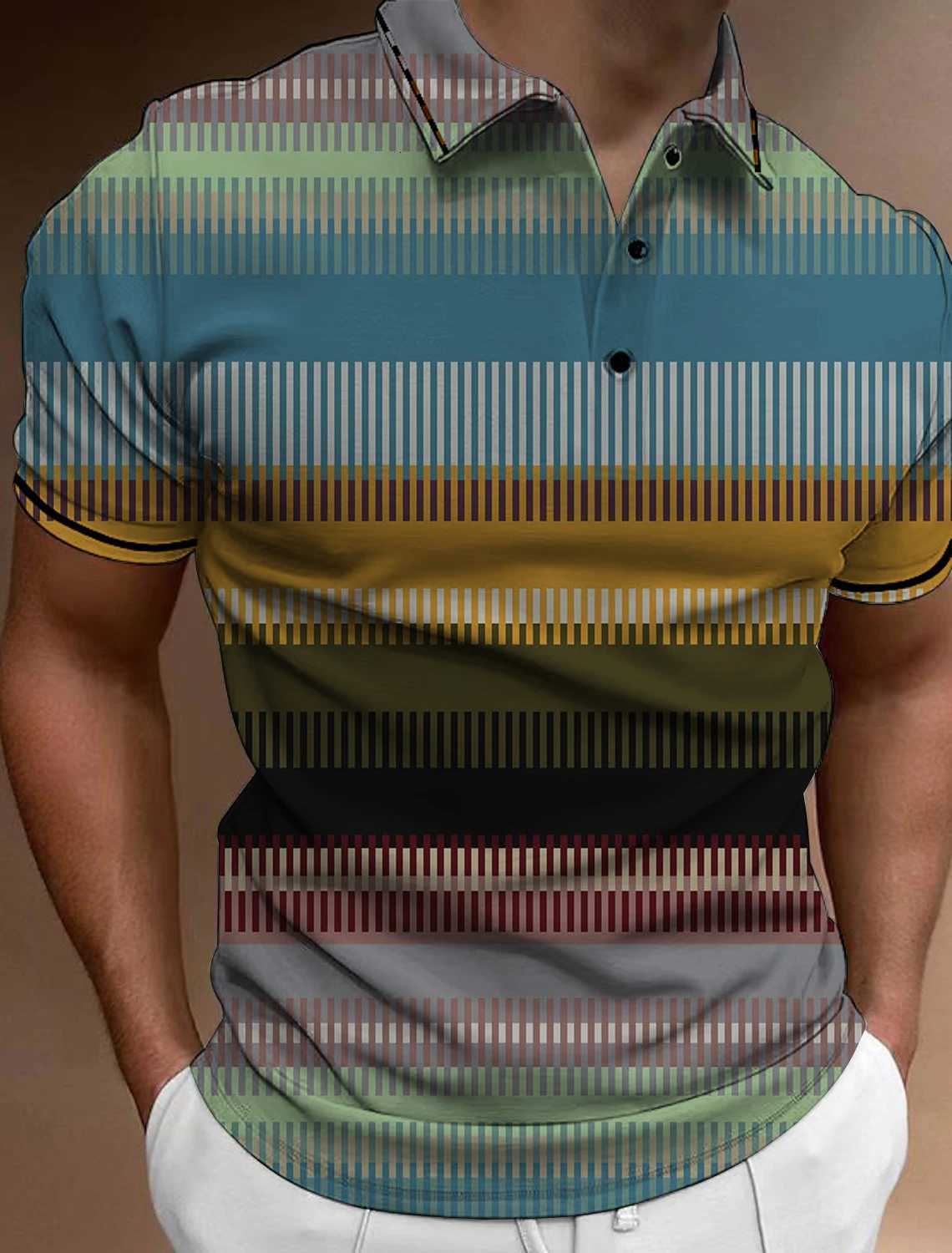 Mens Striped Block Button Polo Shirts Casual Short Sleeves Mens Polo Tee Shirt Mens Tops Street Mens Golf Clothing Clothes XJ250725