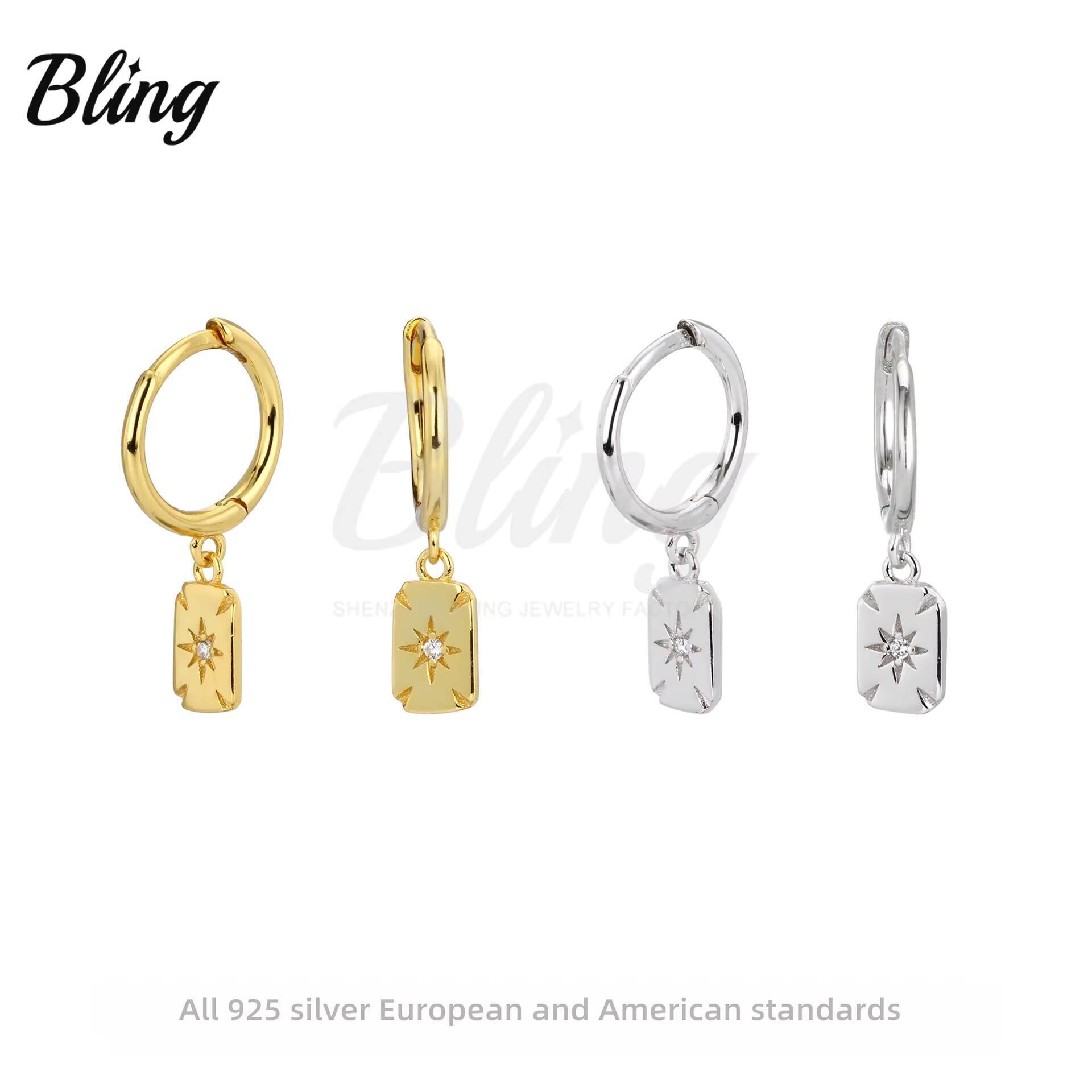 BLING Custom Diamond Moissanite Earrings S925 Sterling Silver Women Hoop Earrings Gold Plated Star Stud Earrings with Zircon