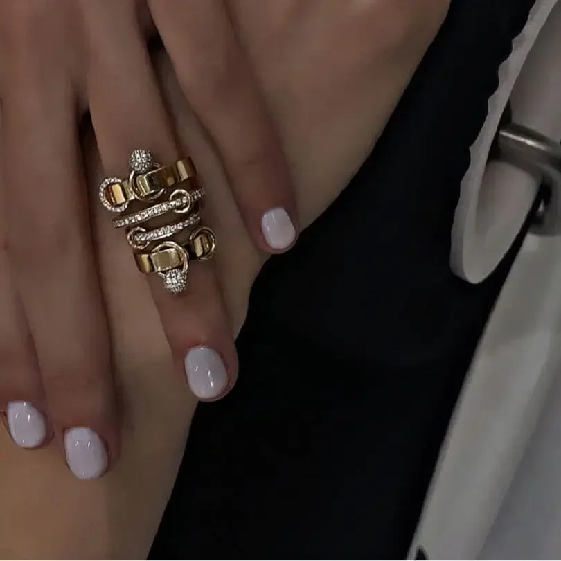 2025 New Fashion Gold Plated Double Layers Circle Ring Bling Cubic Zirconia For Women Party Wedding Jewelry