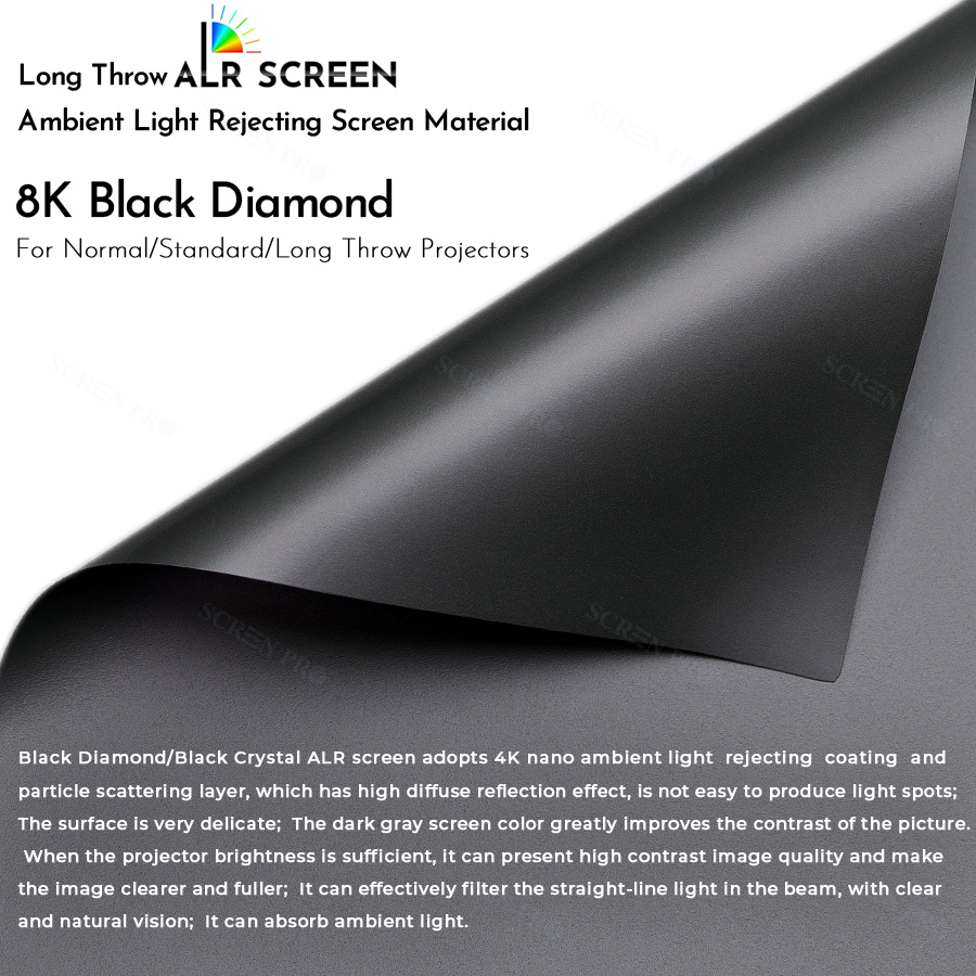 New Listing Electric Floor Up Screen 72 84 92 100 120 ALR Black Diamond Ambient Light Rejecting for Standard/Long Projector