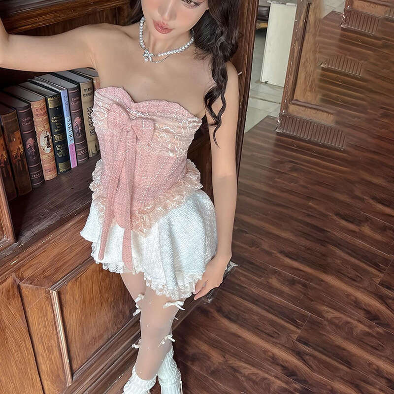 2024 Spring Summer New Women's Fashion Sexy Solid Color Strapless Butterfly Tie Vest 21d
