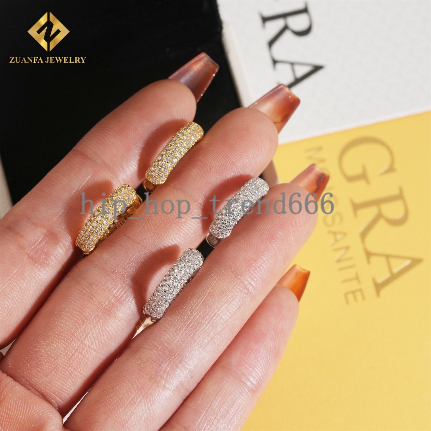 Iced Out 3 Rows VVS Moissanite Diamond Earrings 925 Silver Jewelry Trendy Hip Hop Hoop Earrings Diamonds for Men Women