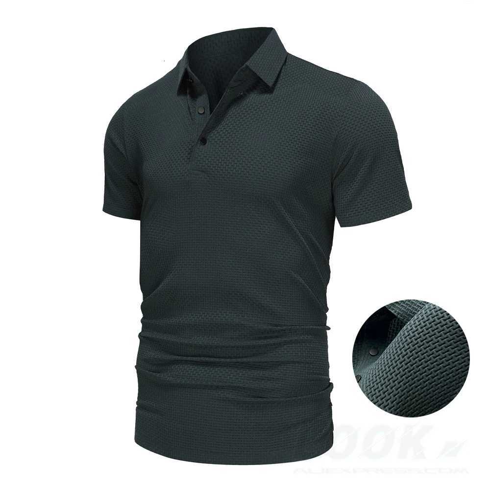 utho EUR Sizes Tall Man Brand Top-Quality Mens Golf Shirt Lop-up Hollow Short-sleeved Polo Shirt SummerIce Silk Breathable Tee XJ250725