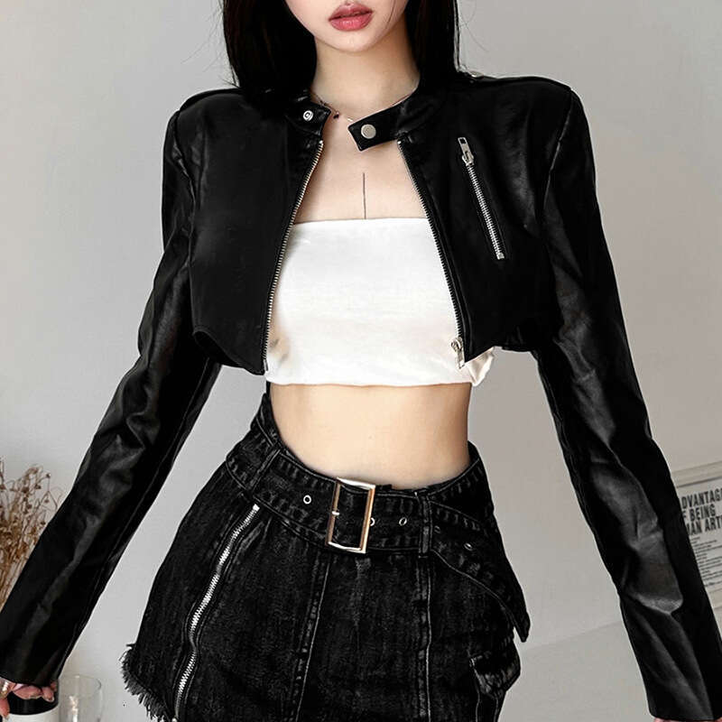 2023 Summer New Women's Solid Color Slim Street Fashion Round Neck Zipper Long Sleeve Jacket b8f