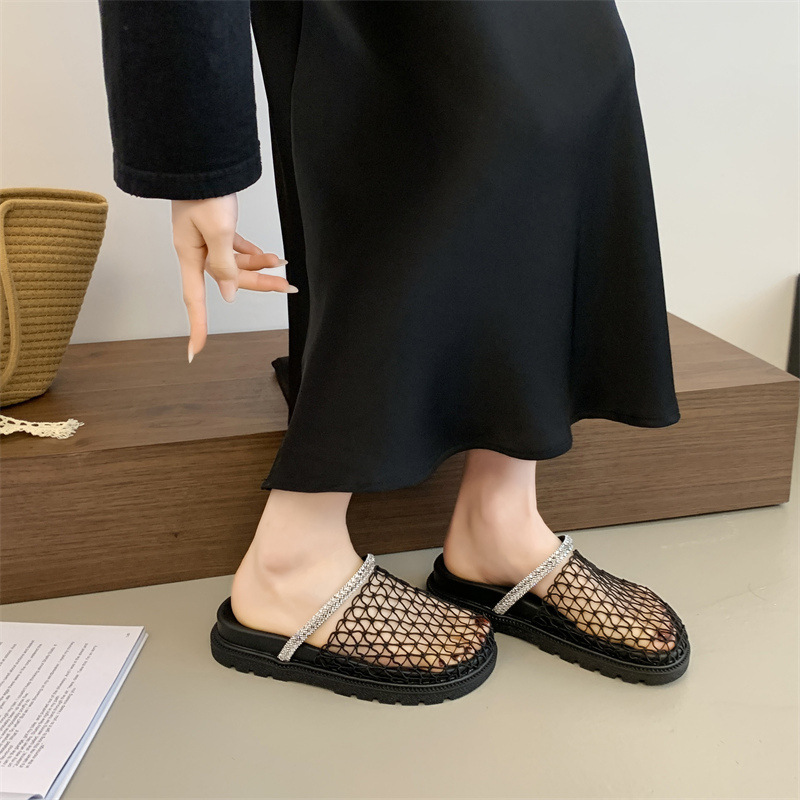 Ddmysports Mesh Woven Round Toe Hollow Outdoor Non Slip Slippers New Thick Sole On Closed Sandals Outdoor Shoes