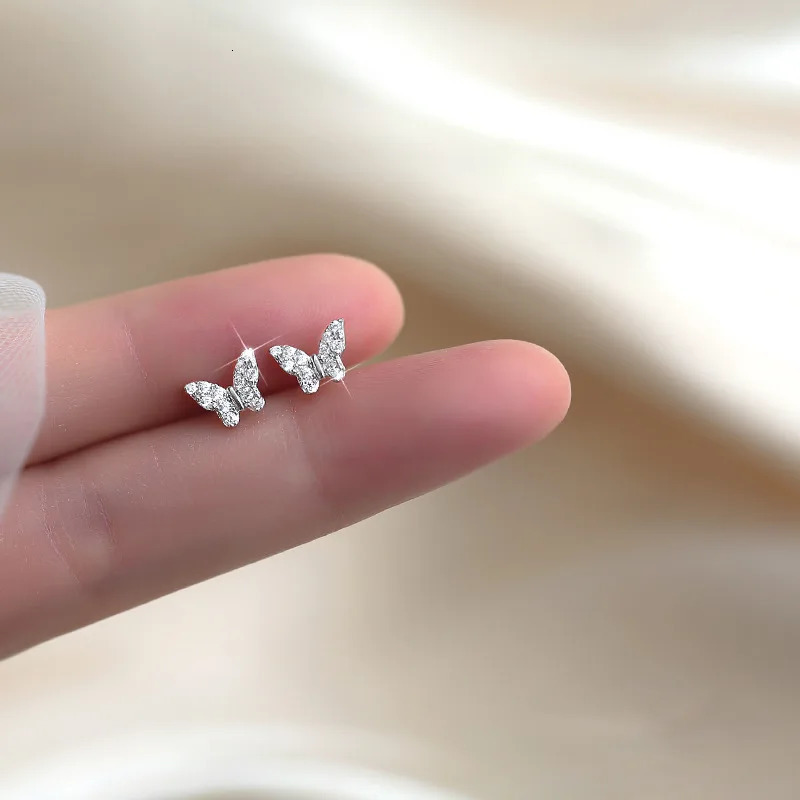 Silver Plated Ear Hypoallergenic Romantic Zircon Flower Butterfly Stud Earrings Piercing for Women Teen Jewelry Accessories 250722
