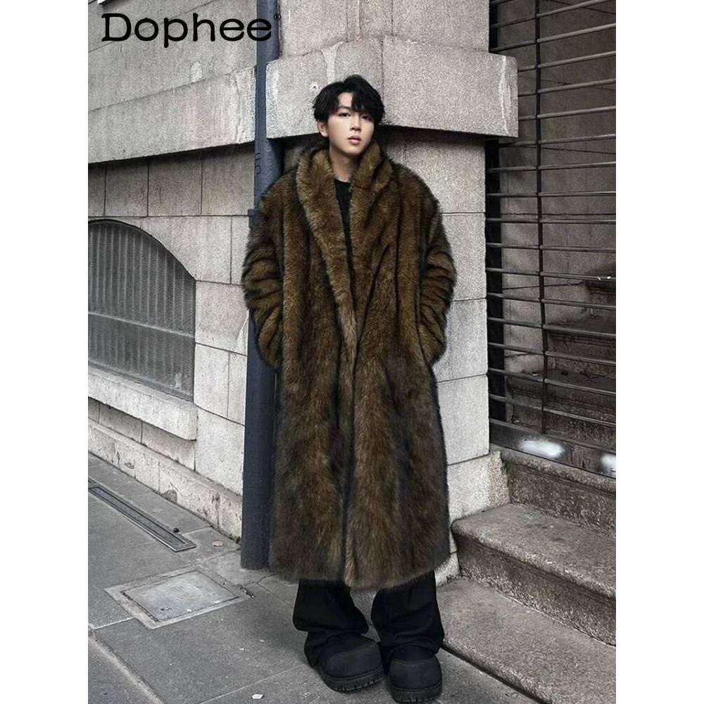 2025 Winter New Original Imitation Fox Hair High-End Fashion Faux Men's Clothing Fur Thickened Warm Long Sleeve Coats