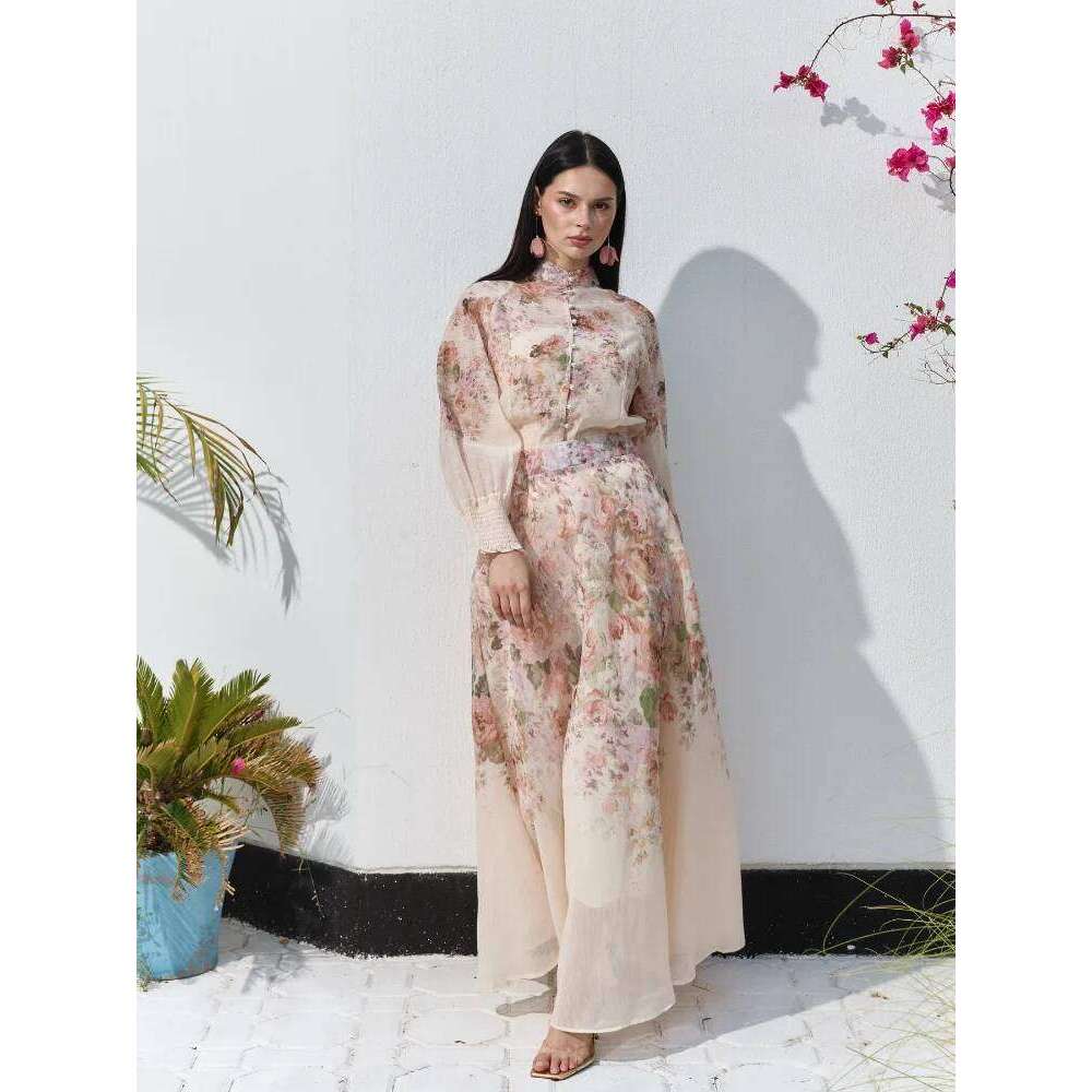 Chiffon Flower Printed Skirt Set Women Elegant Casual Button Shirt High Waist A-Line Long Skirts Suit 2025 Summer Holiday Outfit