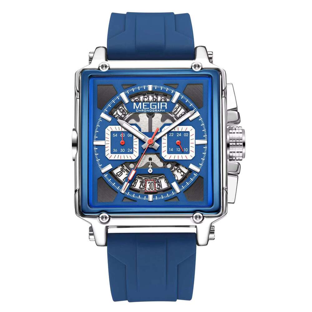DHwatches MEGIR Men's Square Sports Watch - Chronograph, Luminous, 30M Waterproof, Silicone Strap, Fashion Wristwatch
