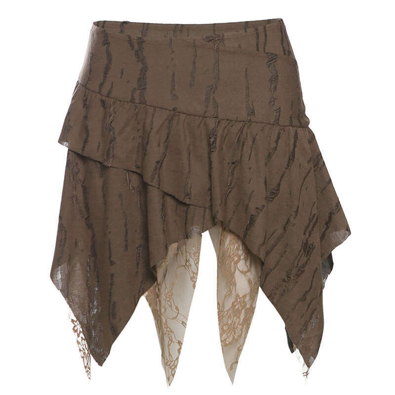 2025 Summer New Pure Desire Ins Style Irregular High Waist Solid Color Lace Trim Slim Fit Half Skirt for Women db2