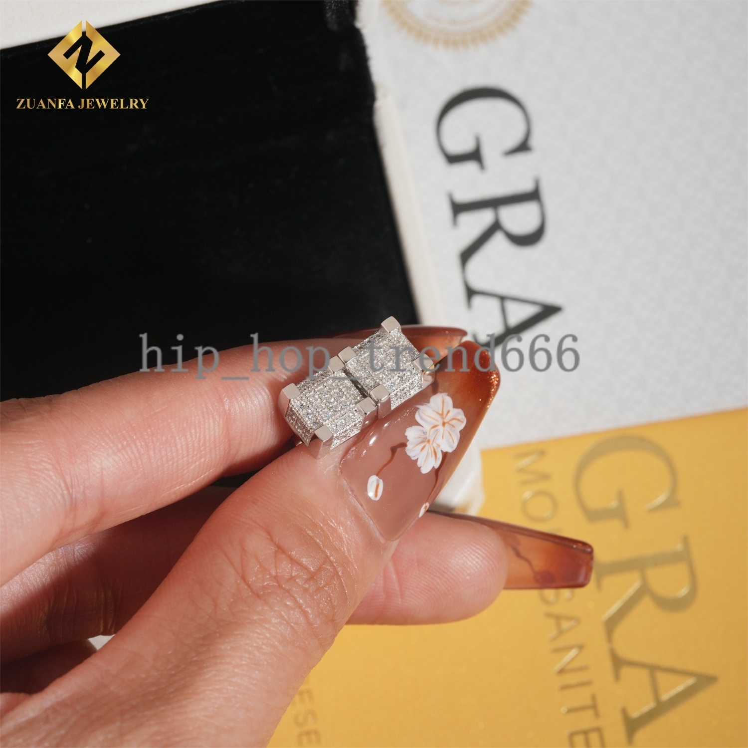 Large Inventory Square Ear Studs Hip Hop Jewelry Iced Out Screw Back VVS Moissanite Diamond 925 Sterling Silver Stud Earring