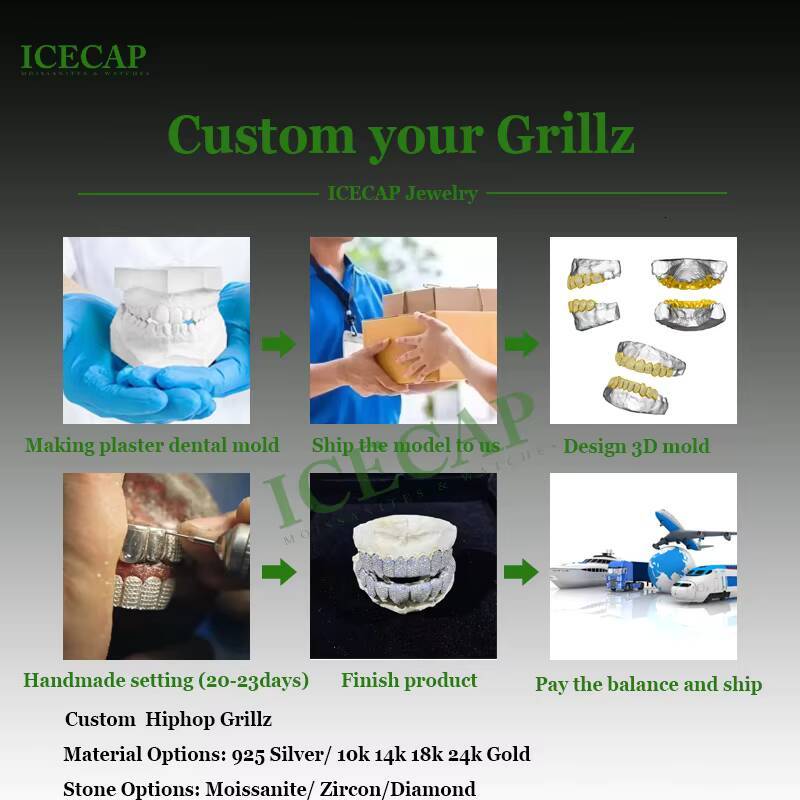 Custom Deep Perm Cut Grillz S925 Silver VVS Moissanite 16/20 Teeth Hip Hop Style 14K 18K White Gold Diamond Iced Out Grillz Gift