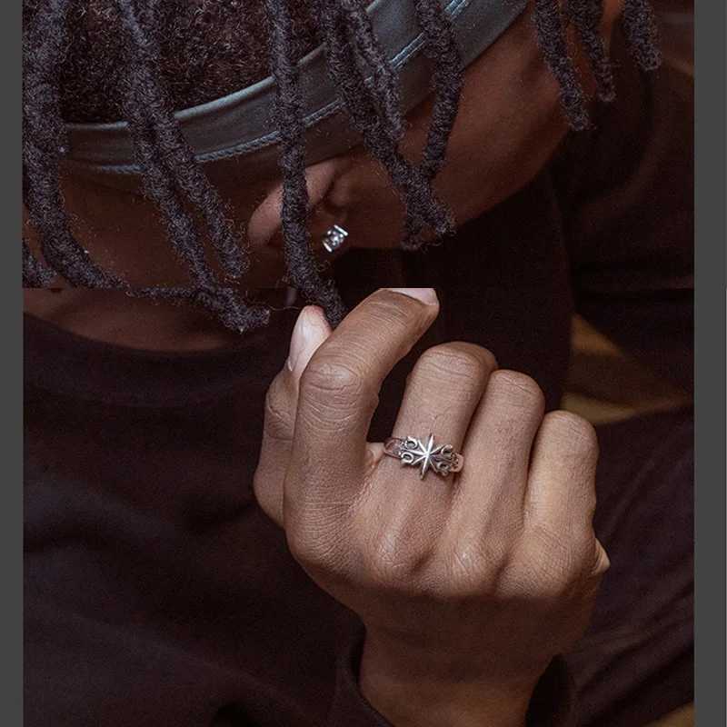 Vintage Six Star Ring Mens Silver Punk Gothic Adjustable Open Stone Ring Handmade Neutral Jewelry Accessories Gift W250417