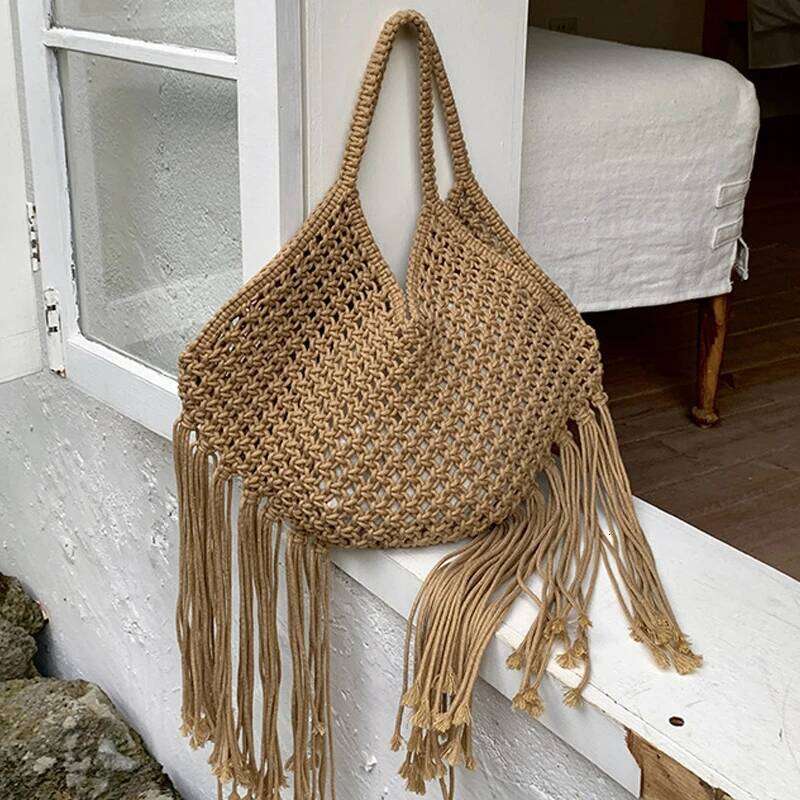 Women's Bags Designer Bohemian Beach Bags Fo Women Designe Handbags Puses New In Polyeste Rope Baided Tassel Hollow Undeam