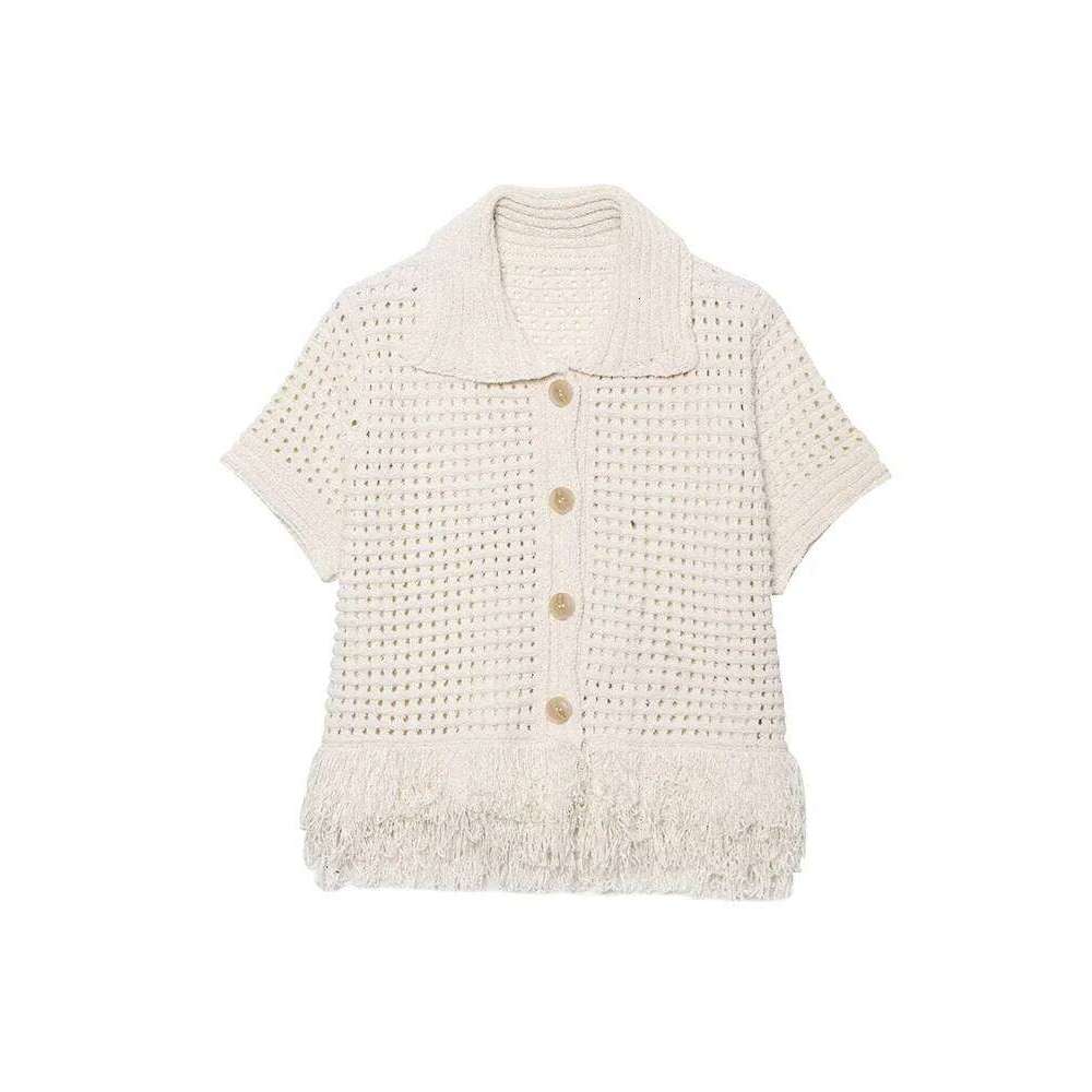 Designer Clothing 2025 TFMLN Elegant Women's Tassel Knitted Mini Set Chic Hollow Out Short Sleeve Button Tops High Waist Skirt Female Slim Outfit