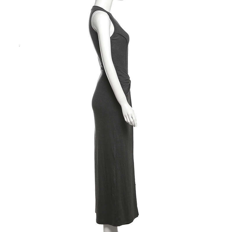 2025 Summer New Design Sense Solid Color Sleeveless Vest Slim Fit Fake Two-Piece Long Dress for Women d9e
