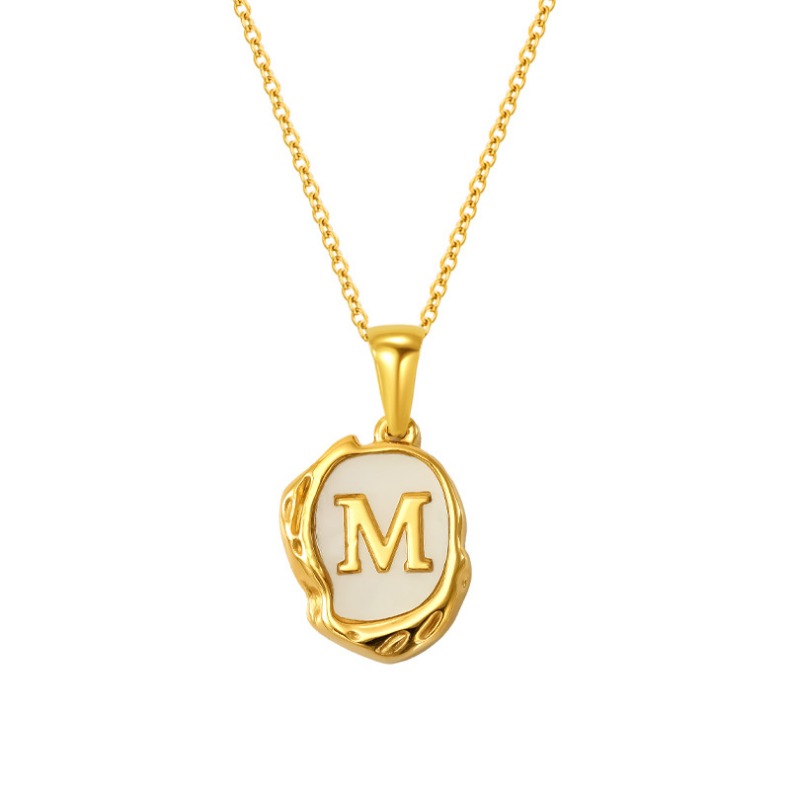 Non Tarnish 18K Gold English Letter Necklace Charm Designer Jewelry Stainless Steel Natural Shell Volcano Alphabet Initial Neckaces Pendant for Women 
