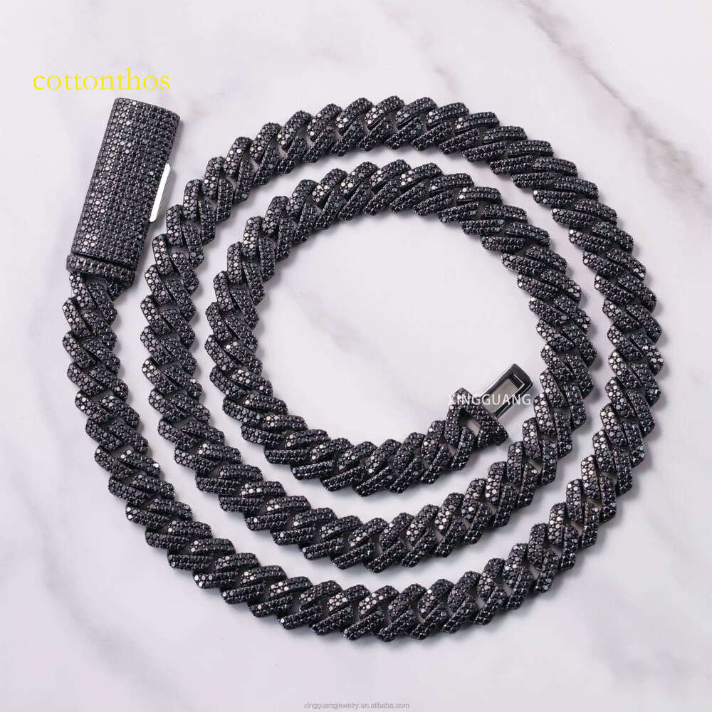 Popular VVS Dia for Men 2rows 10mm 12mm S Black Plated Iced Out Moissanite Cuban Link Chain Hip Hop Necklace