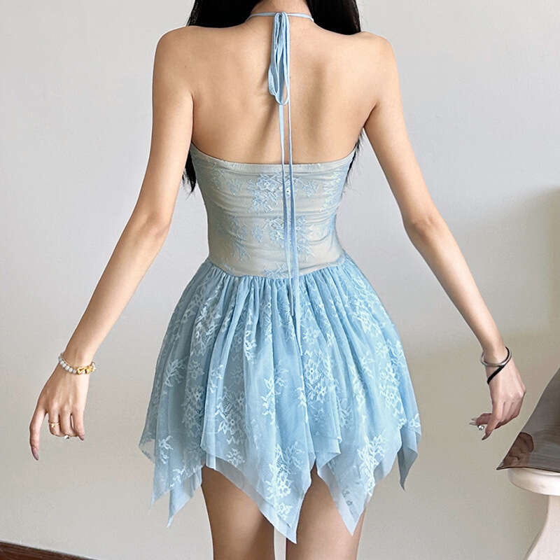 INS2024 Autumn New Women's Solid Color Slim High Waist Fashion Halter Neck Sleeveless Dress 07b